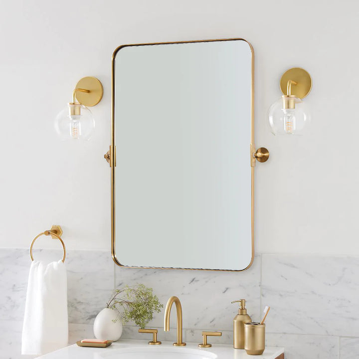 VIOTTO& CO. Bass Gold Rectangle Mirror Modern Tilting Pivot Bathroom Vanity Mirror Metal Framed Adjustable Swivel Wall Mirrors