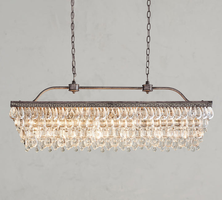 VIOTTO& CO. Crystal Chandelier, 30 inch Antique Bronze Rectangle Crystal Ceiling Light